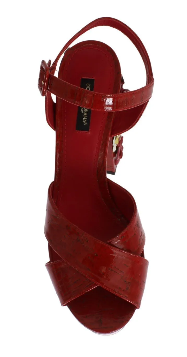 Red Leather Crystal Strap Sandals
