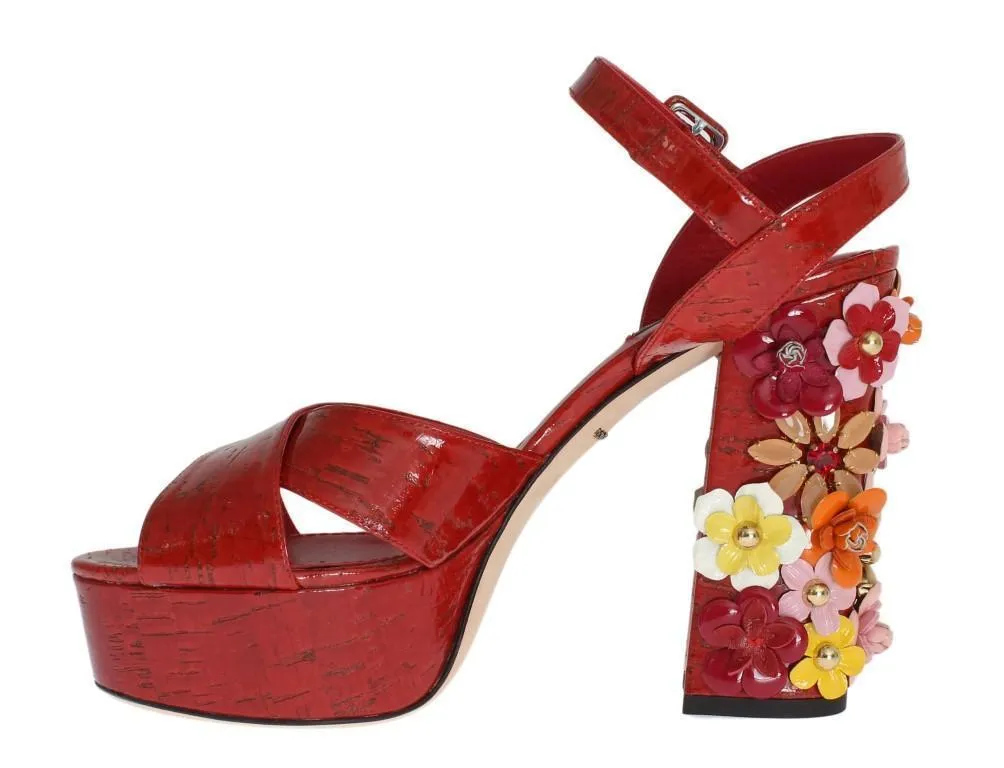 Red Leather Crystal Strap Sandals