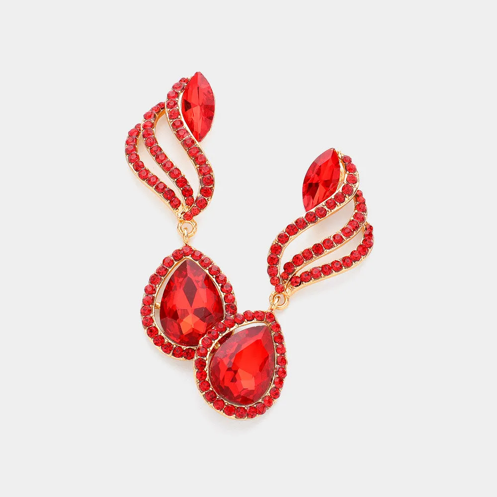Red Multi Stone Dangle Earrings  | Red Multi Stone Drop Earrings |  633975