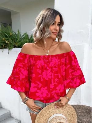 Red Printed Off Shoulder Top