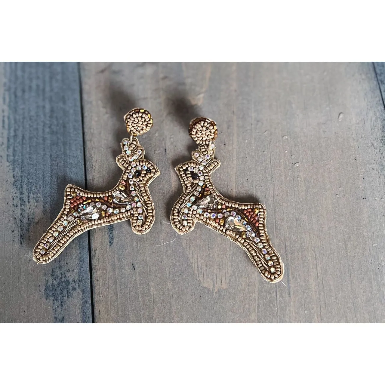 Reindeer Christmas Rhinestone Seed Bead Drop Earrings