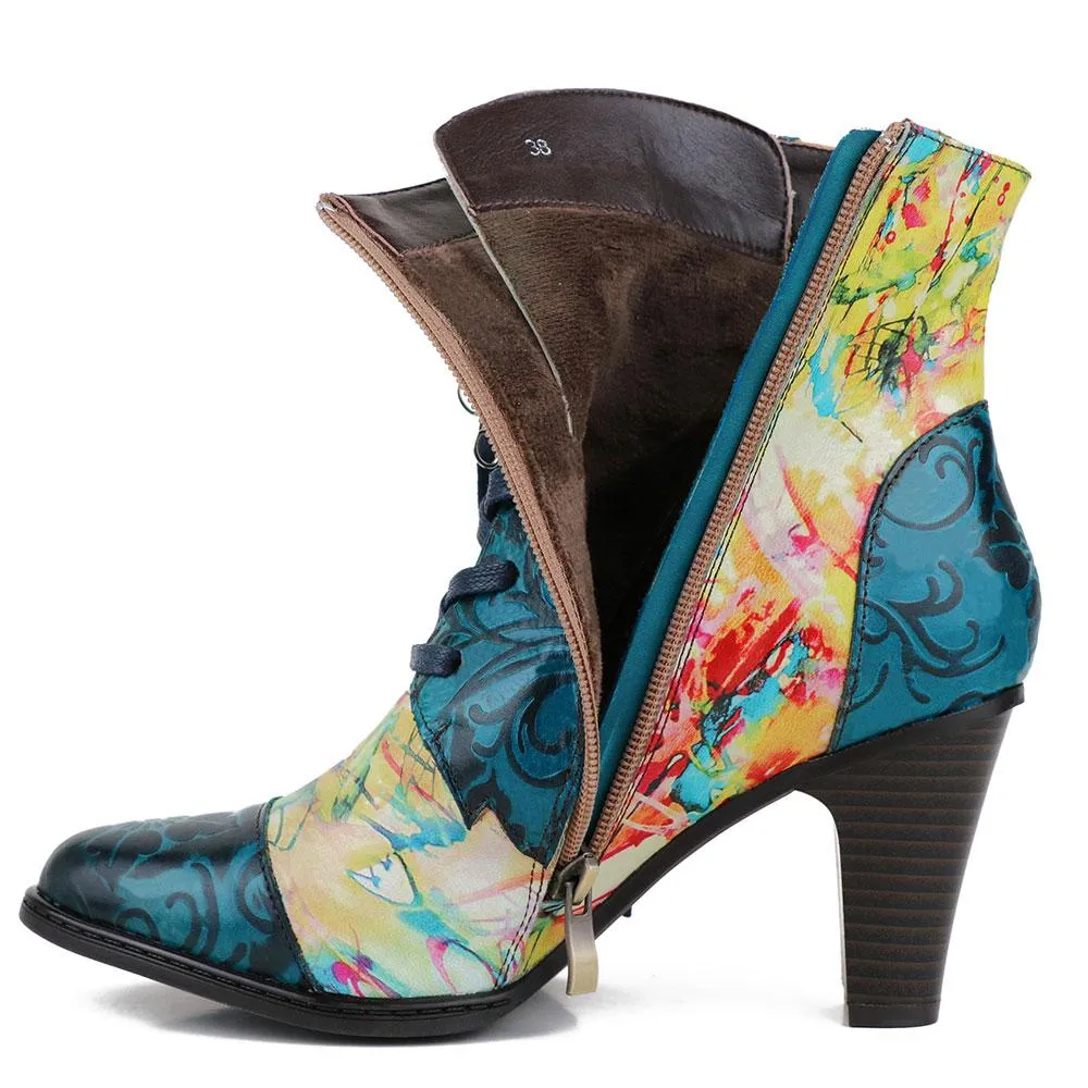 Retro Hand painted Leather Boots