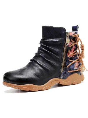 Retro Handmade Leather Strap Warm Ankle Boots