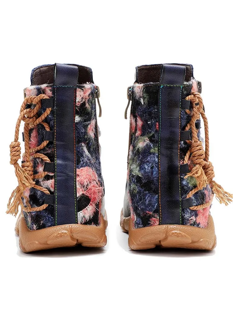 Retro Handmade Leather Strap Warm Ankle Boots