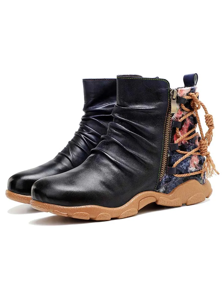 Retro Handmade Leather Strap Warm Ankle Boots