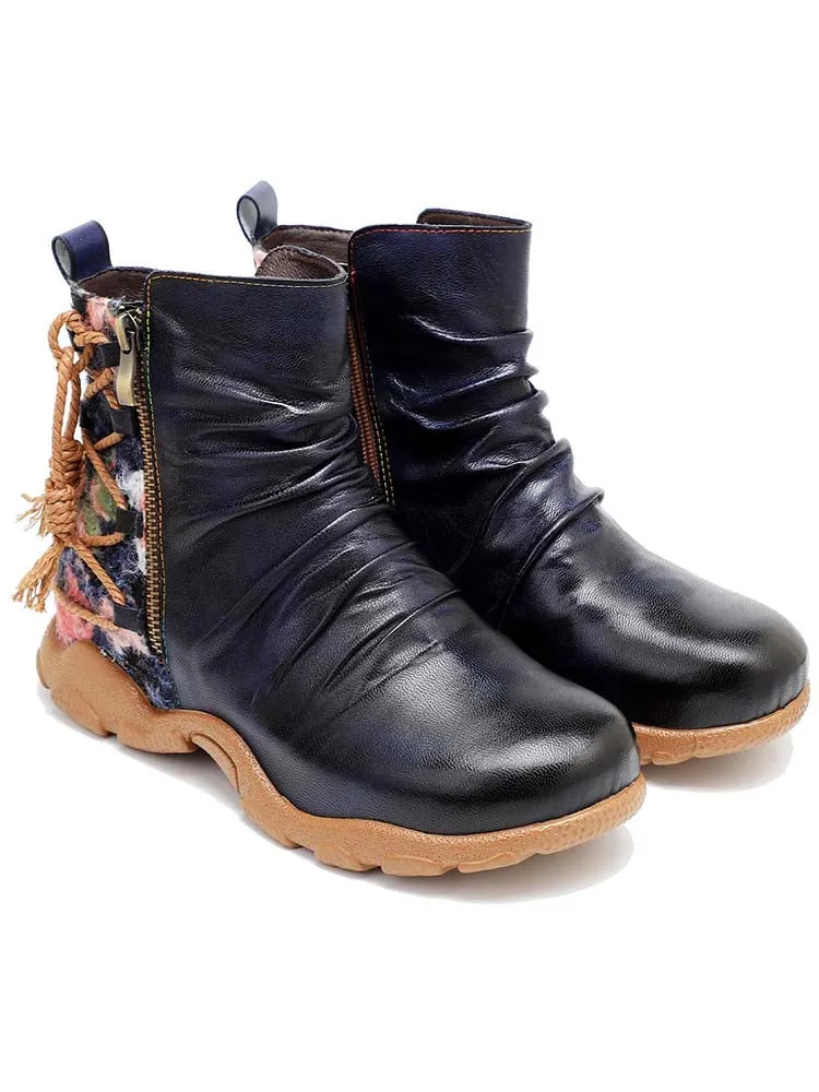 Retro Handmade Leather Strap Warm Ankle Boots