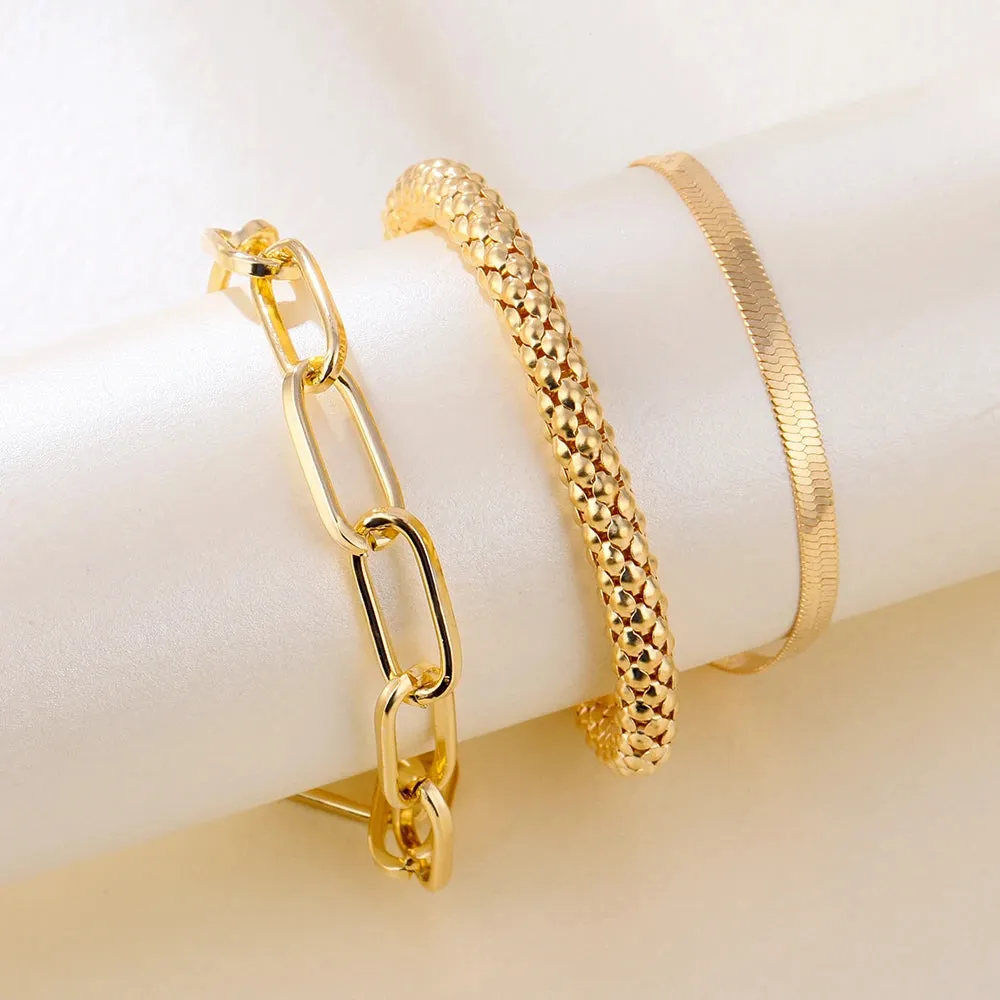 Retro Punk Metal Chain Bracelet Set for Women