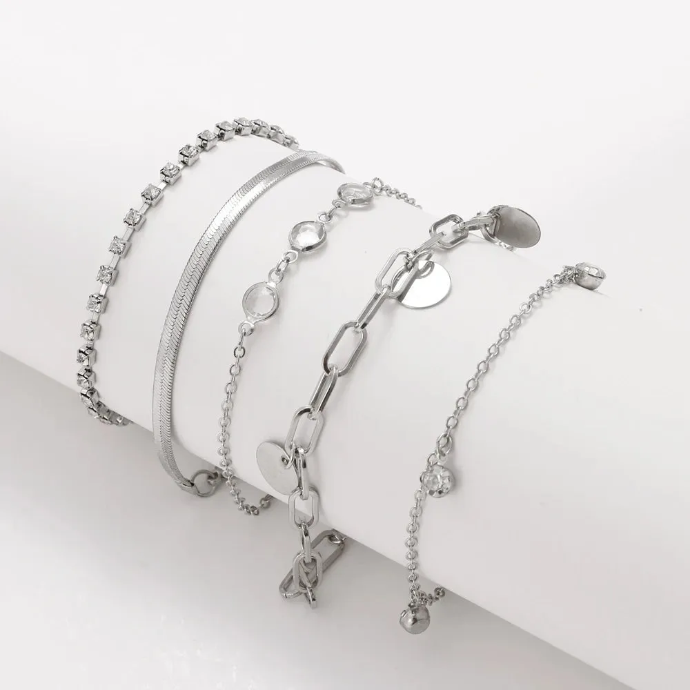 Retro Punk Metal Chain Bracelet Set for Women