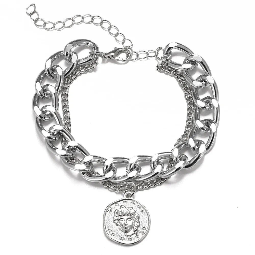 Retro Punk Metal Chain Bracelet Set for Women