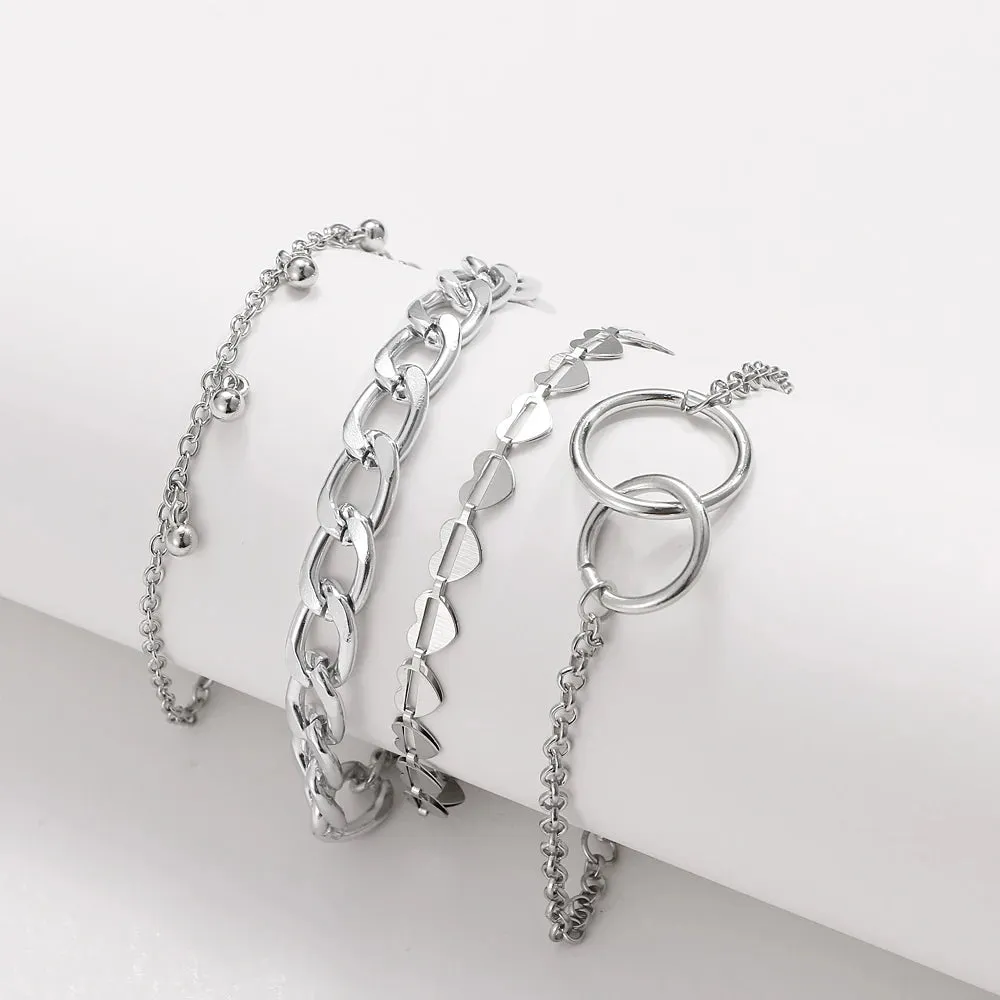 Retro Punk Metal Chain Bracelet Set for Women