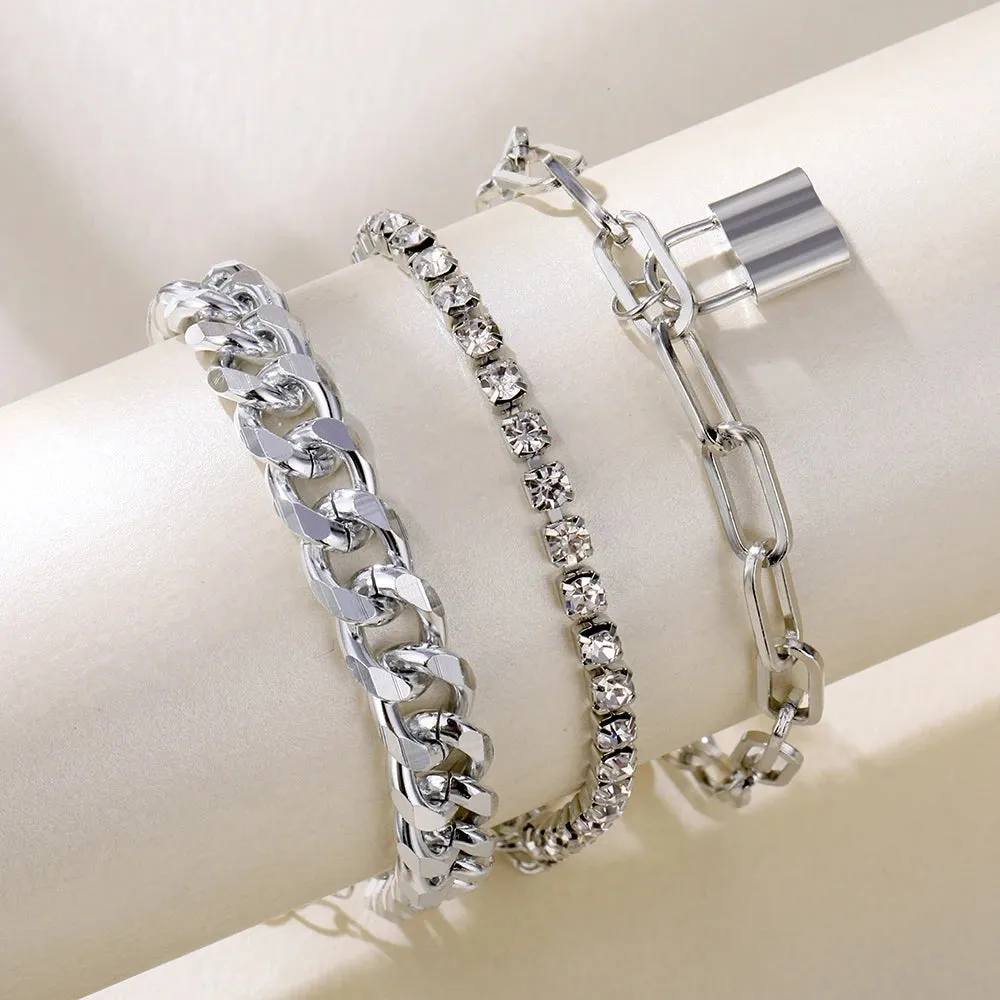 Retro Punk Metal Chain Bracelet Set for Women
