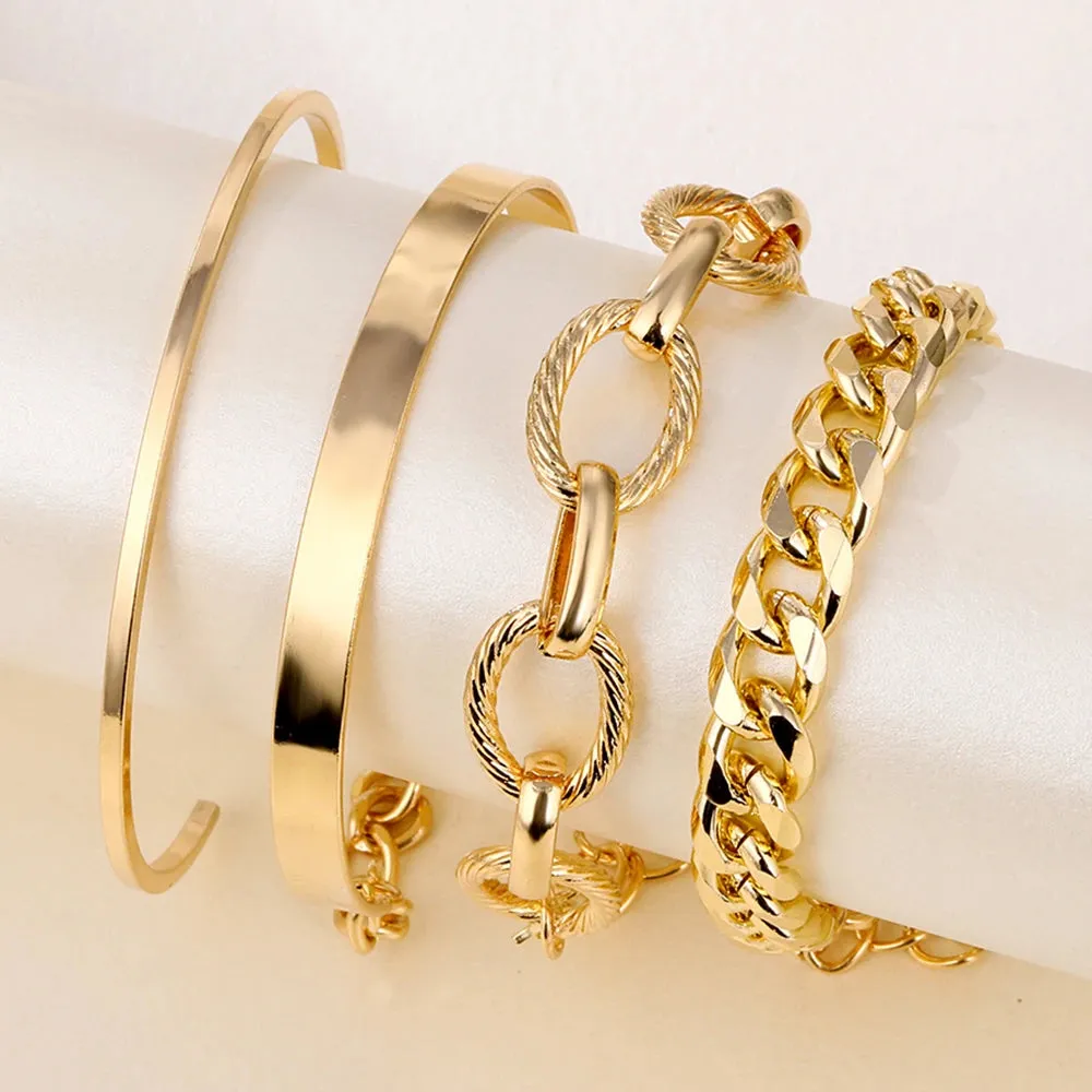 Retro Punk Metal Chain Bracelet Set for Women