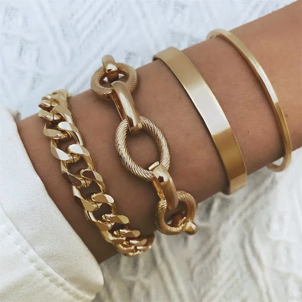 Retro Punk Metal Chain Bracelet Set for Women