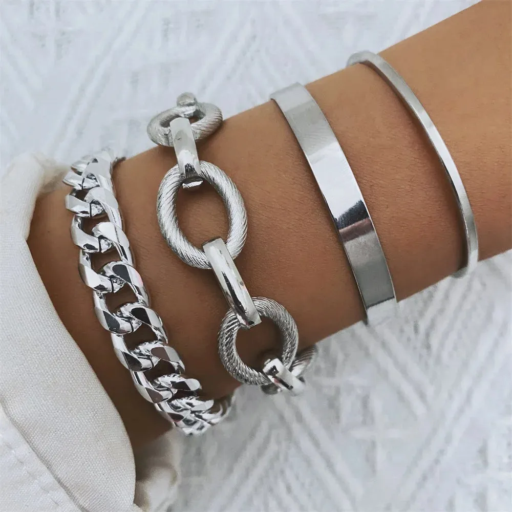Retro Punk Metal Chain Bracelet Set for Women