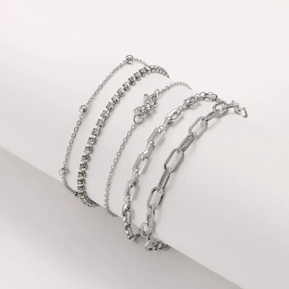 Retro Punk Metal Chain Bracelet Set for Women