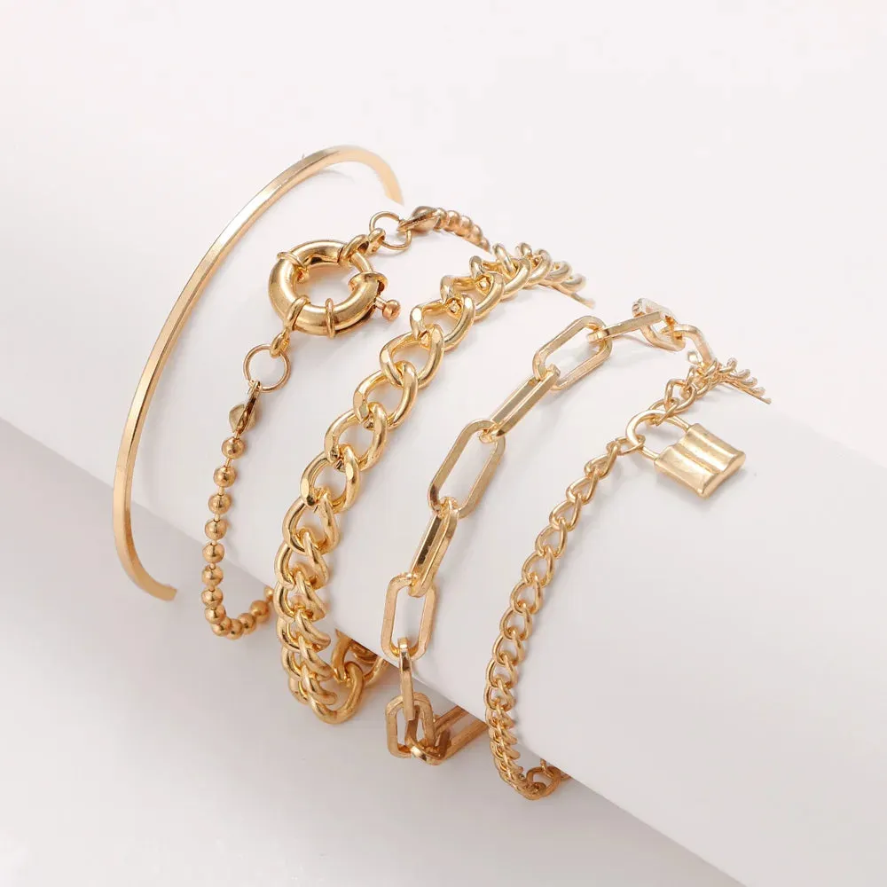 Retro Punk Metal Chain Bracelet Set for Women