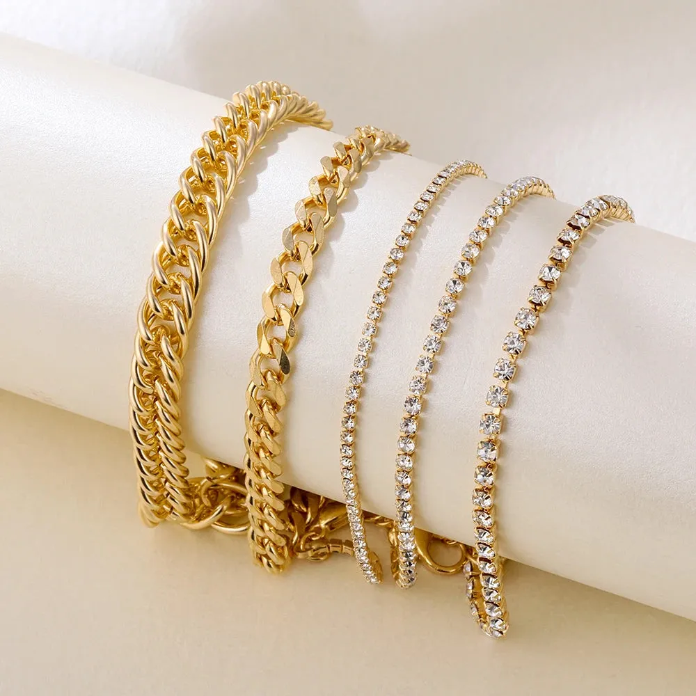 Retro Punk Metal Chain Bracelet Set for Women
