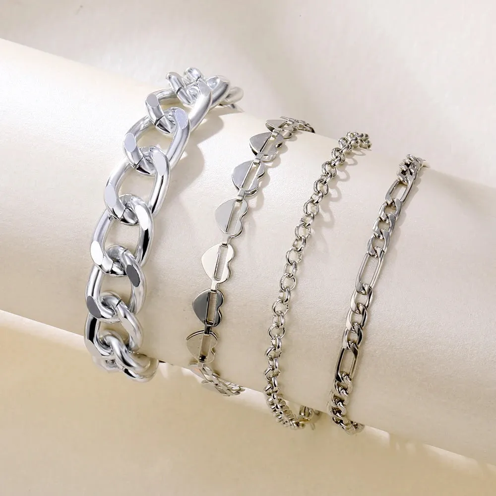 Retro Punk Metal Chain Bracelet Set for Women