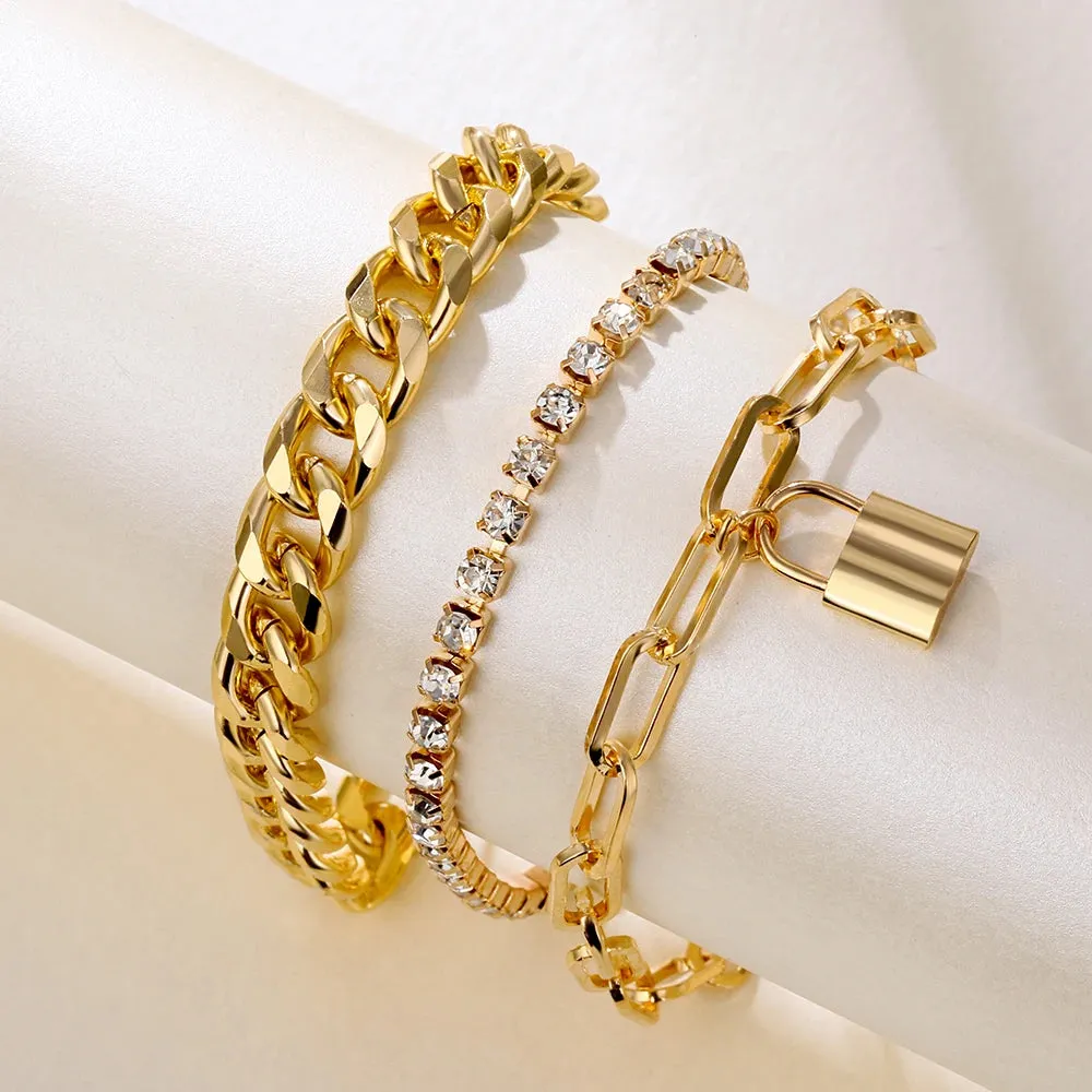 Retro Punk Metal Chain Bracelet Set for Women