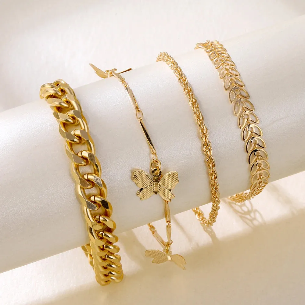 Retro Punk Metal Chain Bracelet Set for Women