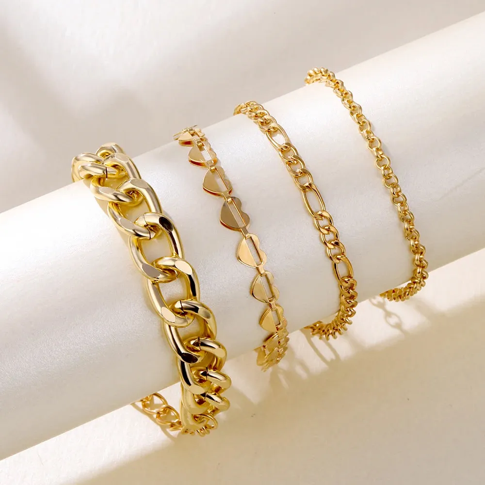 Retro Punk Metal Chain Bracelet Set for Women