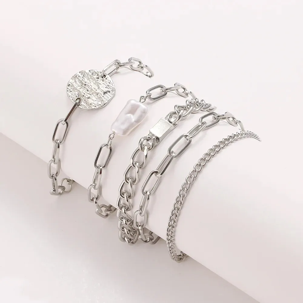 Retro Punk Metal Chain Bracelet Set for Women