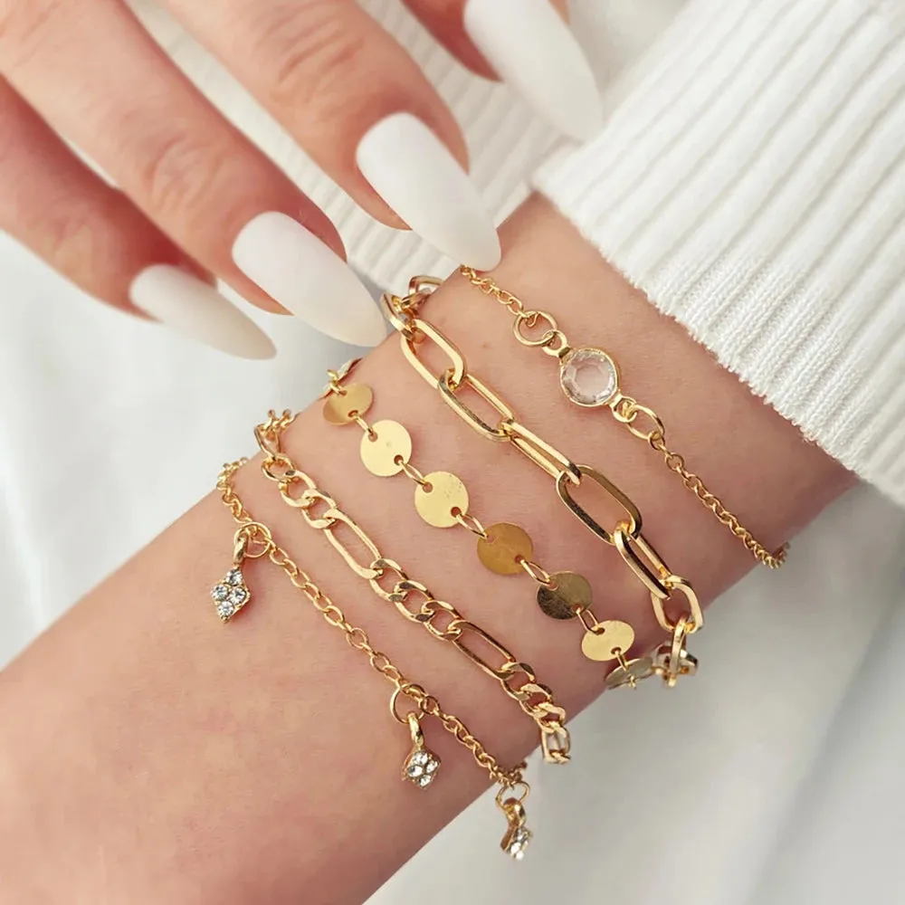 Retro Punk Metal Chain Bracelet Set for Women