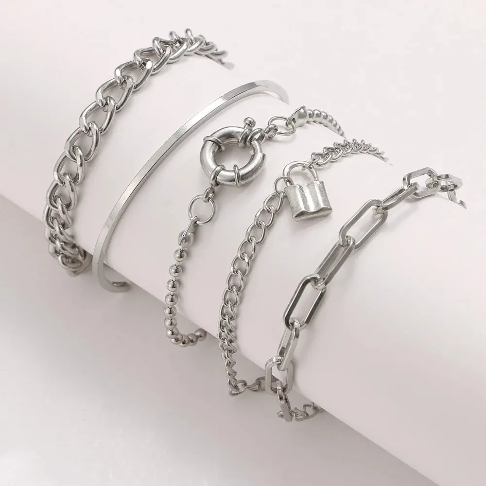 Retro Punk Metal Chain Bracelet Set for Women