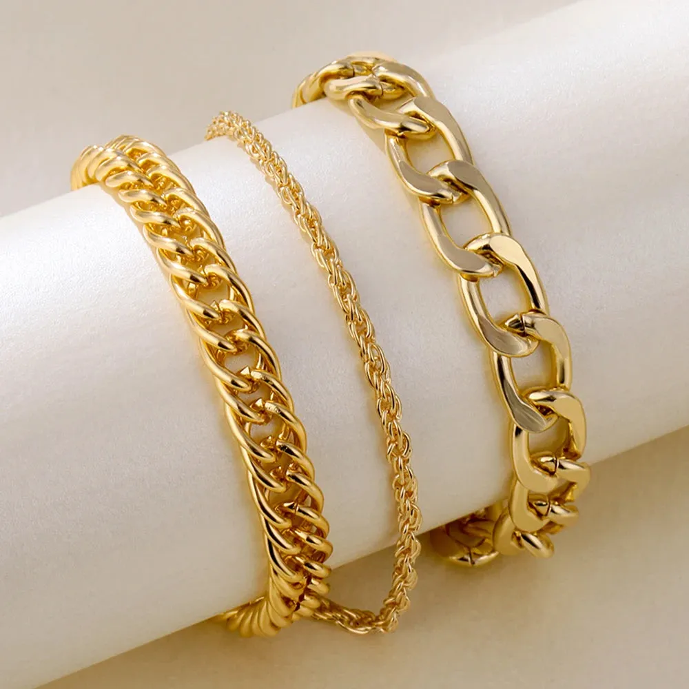 Retro Punk Metal Chain Bracelet Set for Women