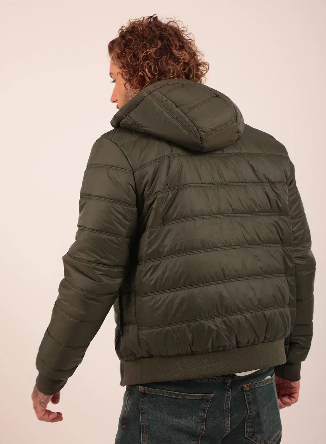 Reversible Regular Fit Bomber Jacket in Khaki