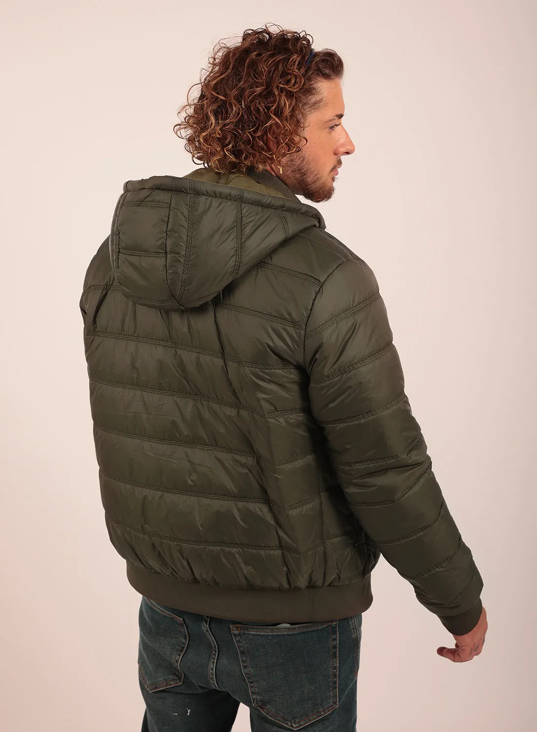 Reversible Regular Fit Bomber Jacket in Khaki
