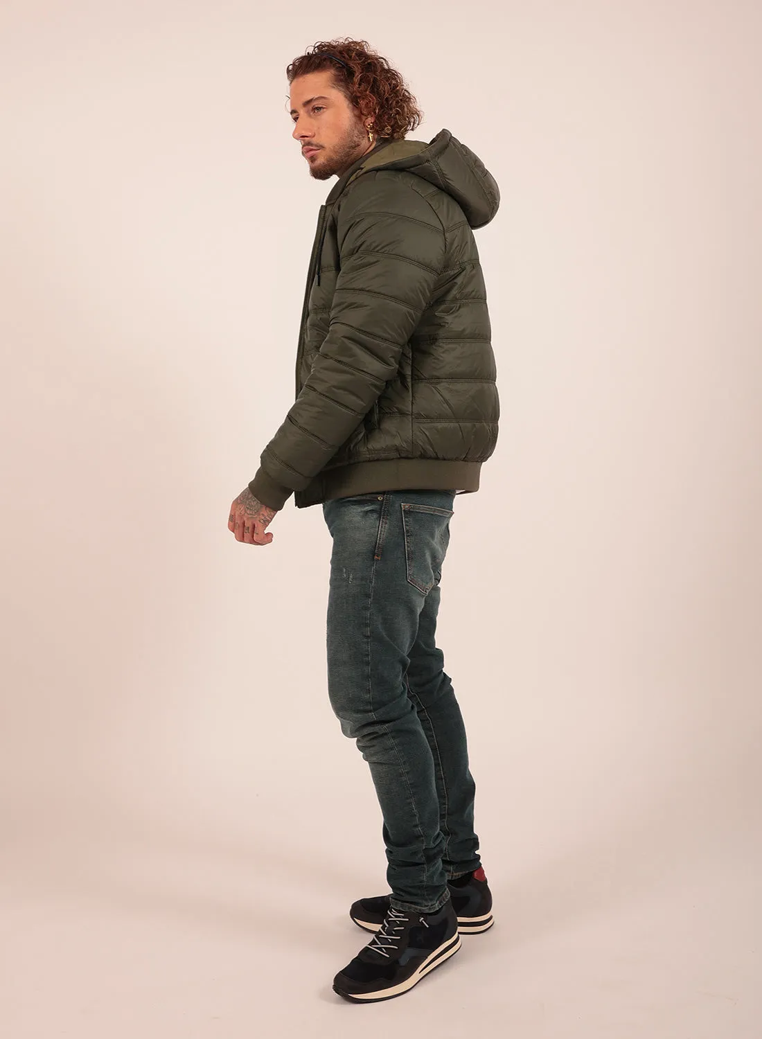 Reversible Regular Fit Bomber Jacket in Khaki
