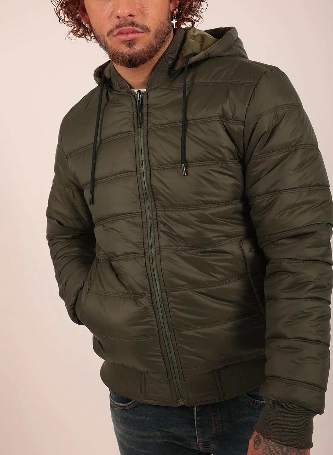 Reversible Regular Fit Bomber Jacket in Khaki