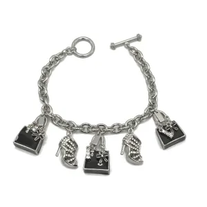 Rhodium Crystal Shoe and Hand Bag Charm Bracelet #HNB90888RDBK(JF8)