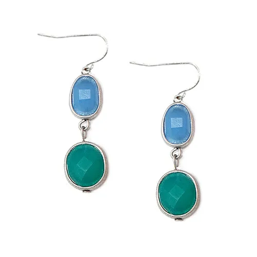 RHODIUM MULTI BLUE AND GREEN MIXED EARRINGS  #SE32367_ROD-BLU_MIX (HC4)