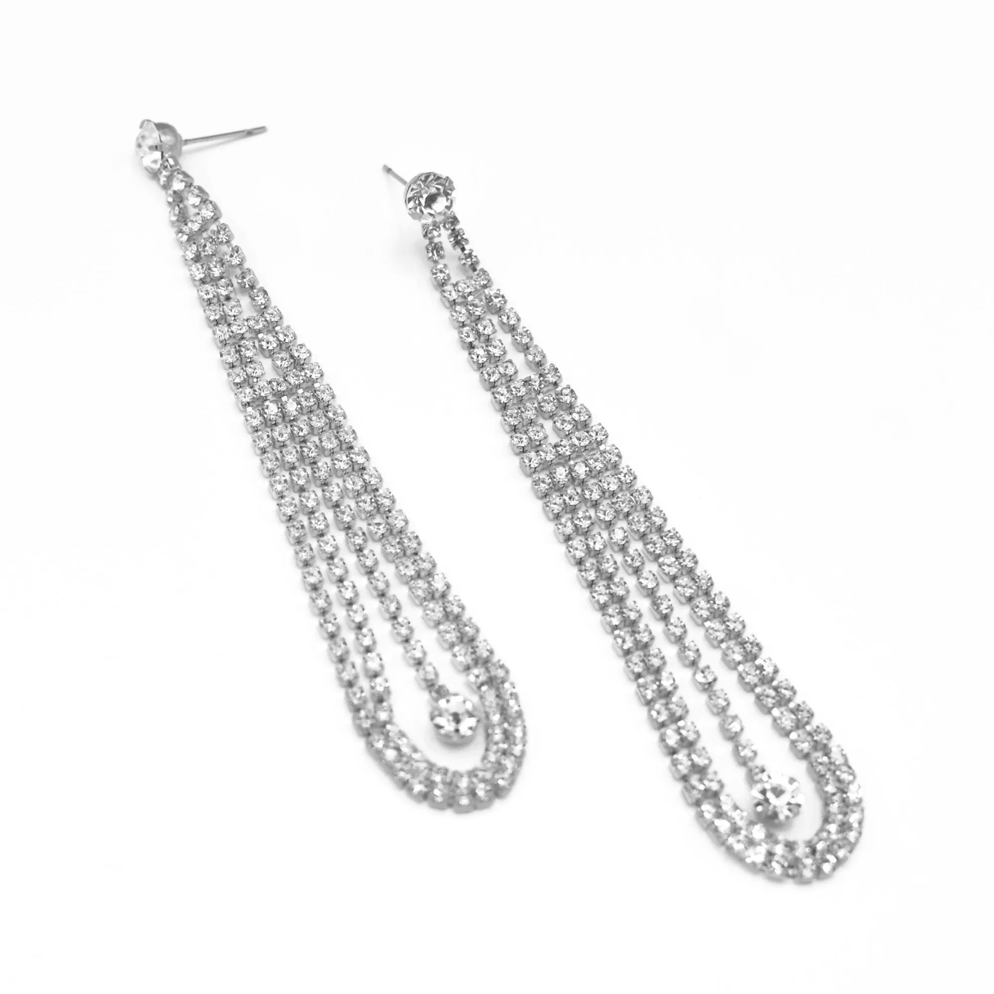 RHODIUM RHINESTONE CRYSTAL TASSEL EARRINGS #SQXX-07010481RH