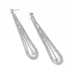 RHODIUM RHINESTONE CRYSTAL TASSEL EARRINGS #SQXX-07010481RH