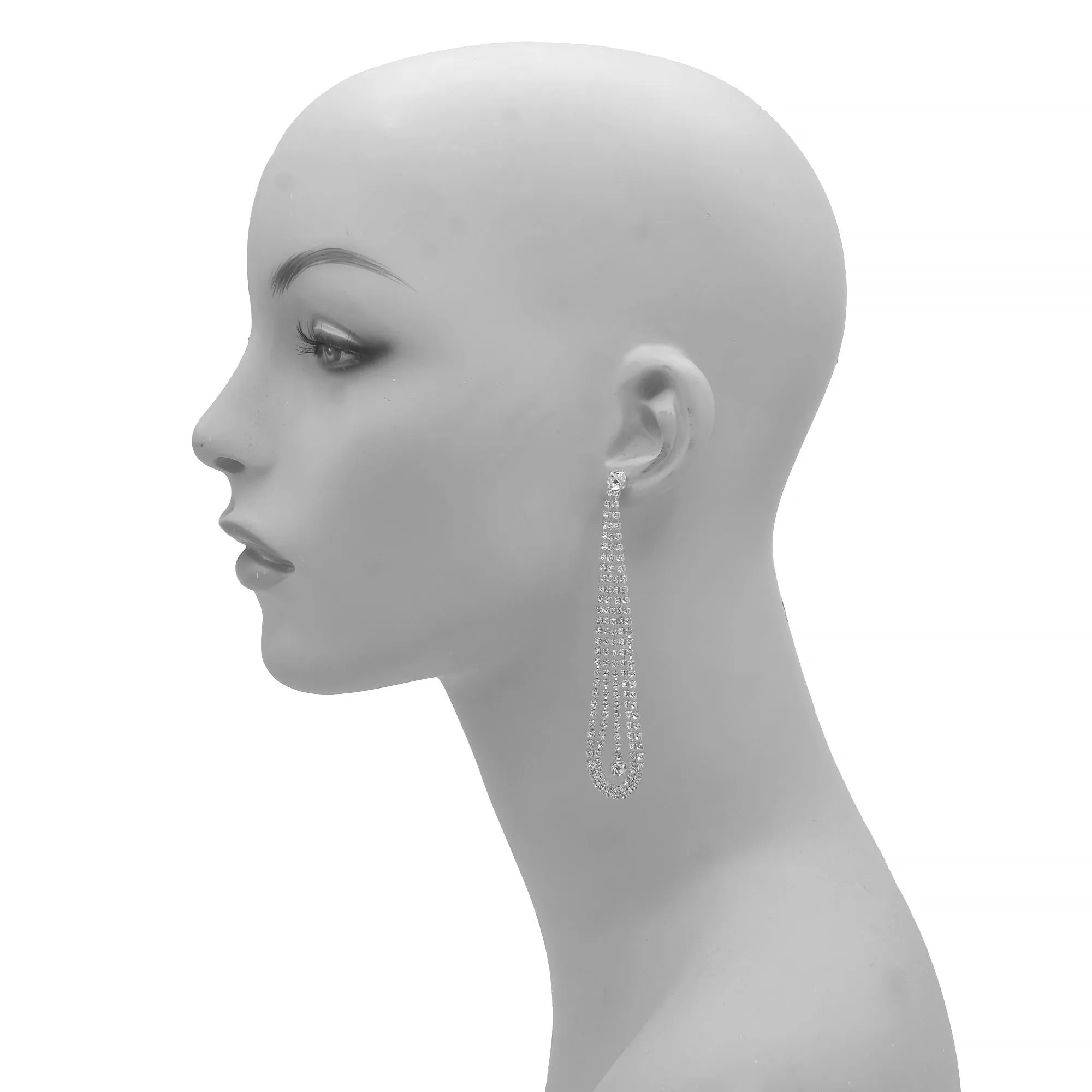 RHODIUM RHINESTONE CRYSTAL TASSEL EARRINGS #SQXX-07010481RH