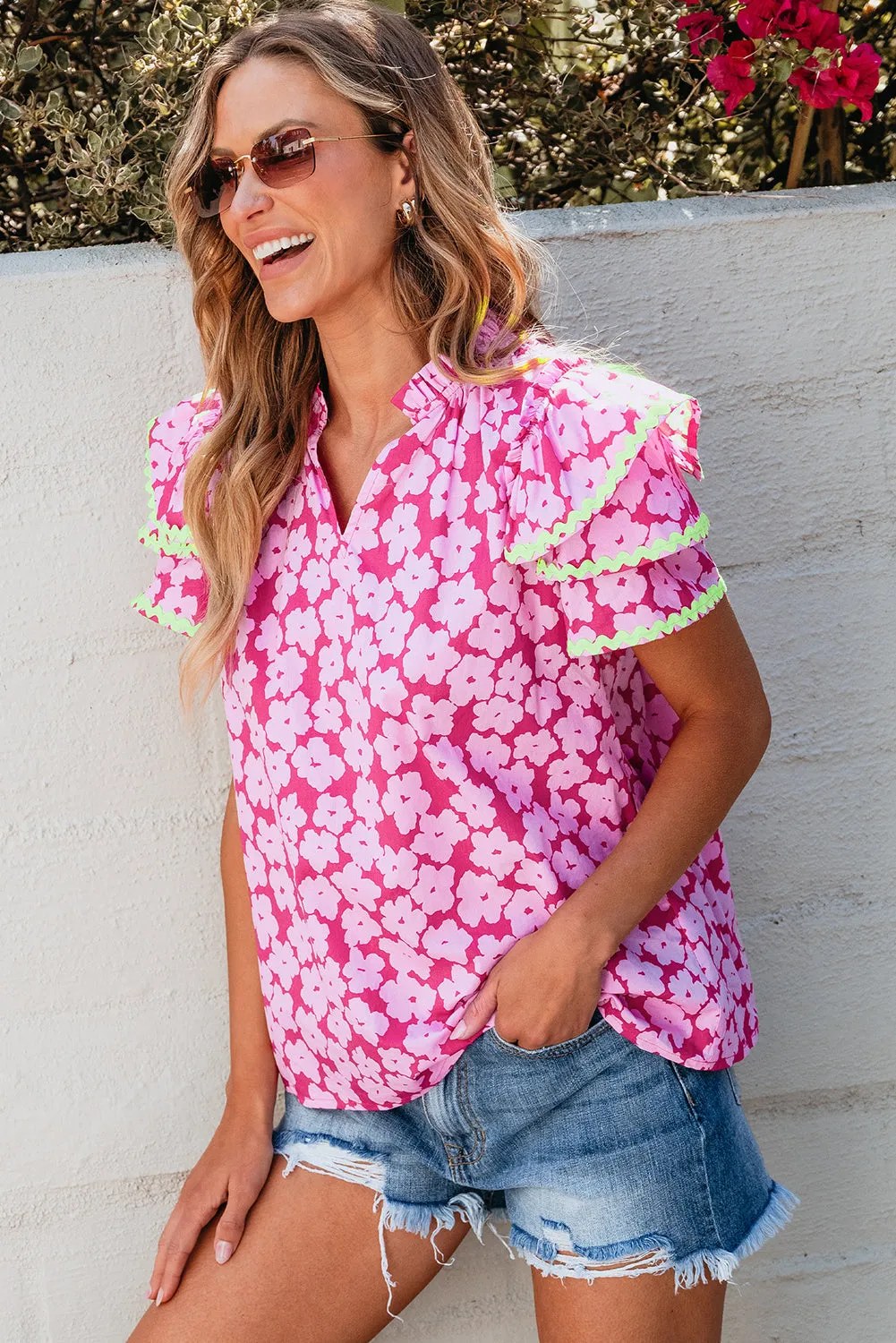 Ric Rac Layered Ruffle Sleeve Blouse