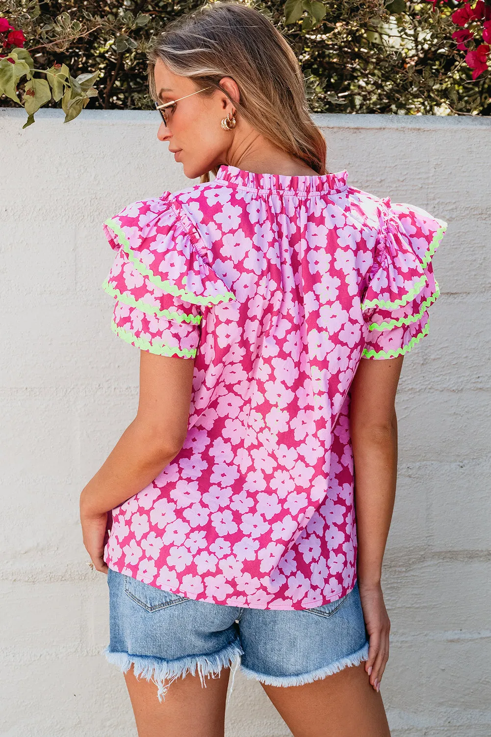 Ric Rac Layered Ruffle Sleeve Blouse