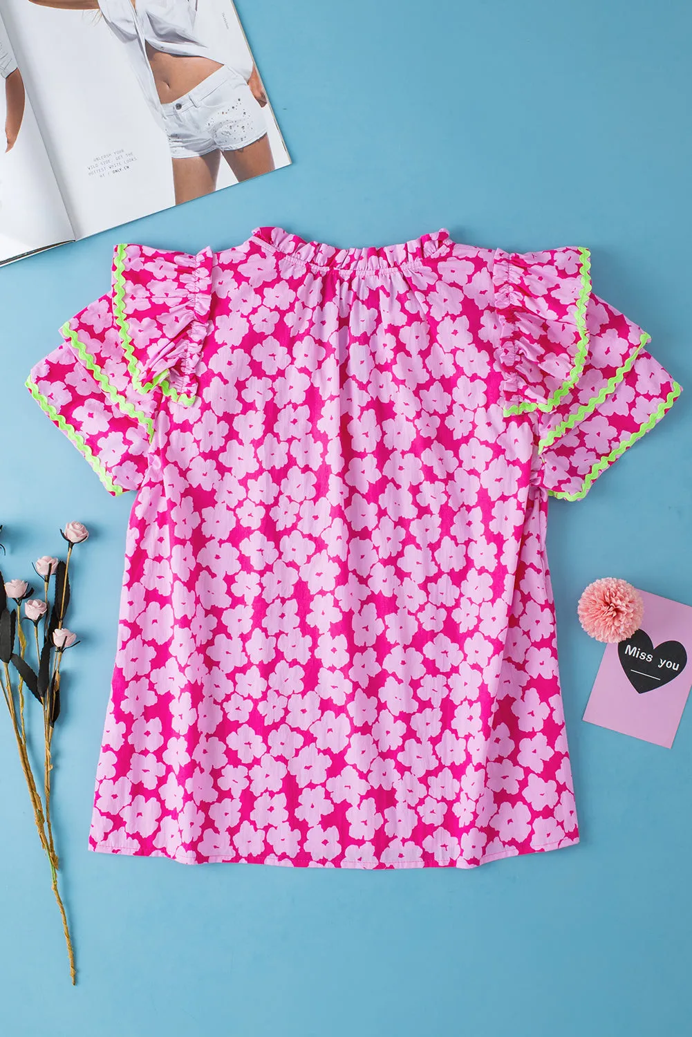 Ric Rac Layered Ruffle Sleeve Blouse