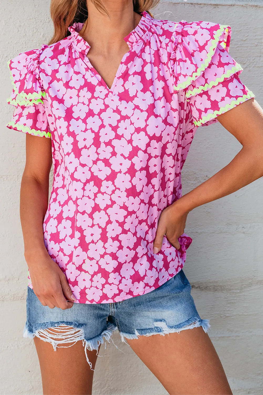 Ric Rac Layered Ruffle Sleeve Blouse