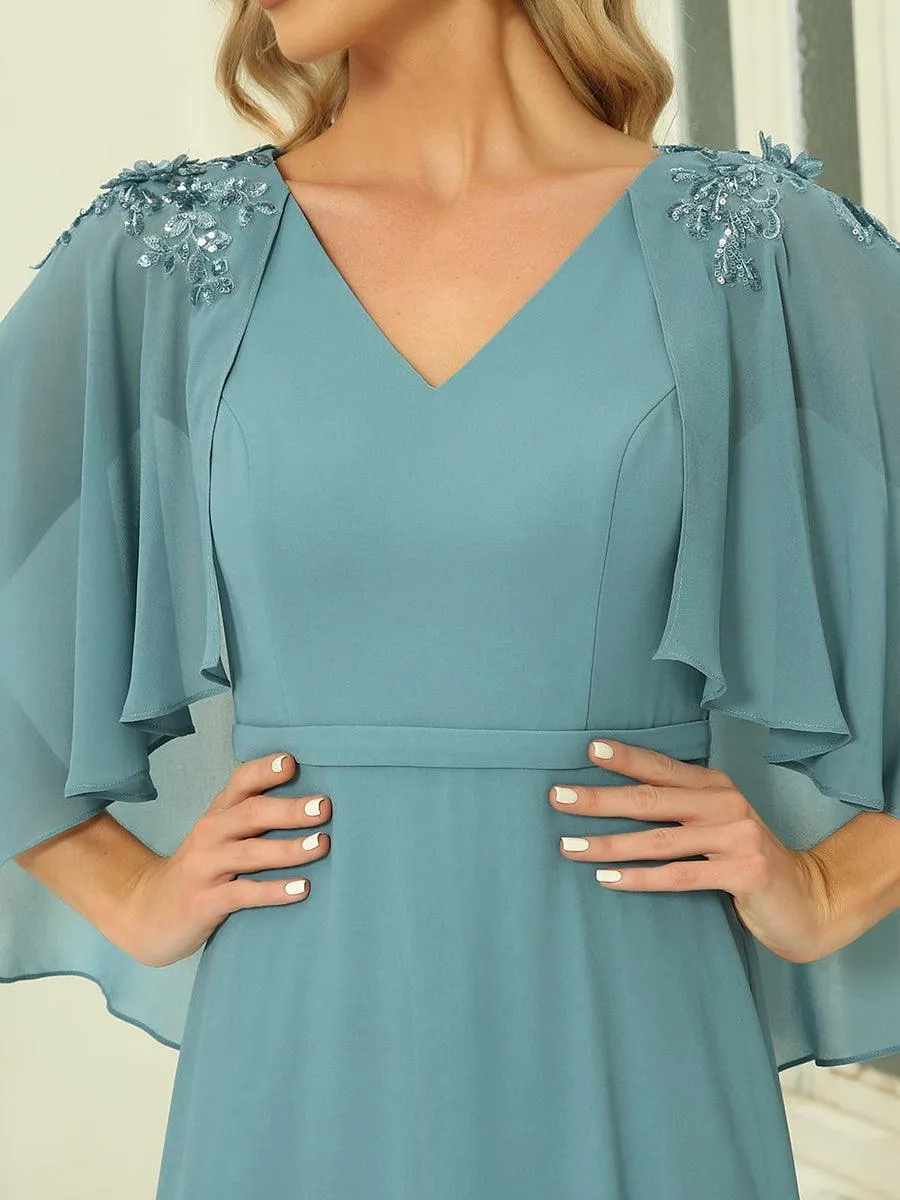 Robe de Demoiselle d'Honneur élégante en Mousseline à Col en V(Vente finale)