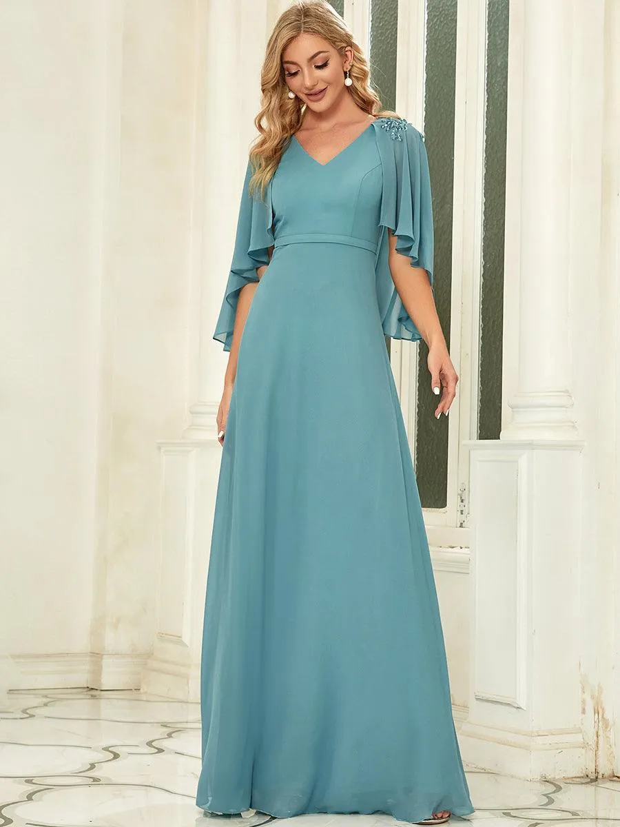 Robe de Demoiselle d'Honneur élégante en Mousseline à Col en V(Vente finale)