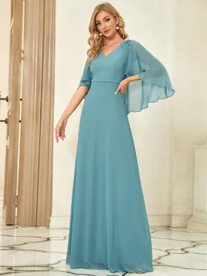 Robe de Demoiselle d'Honneur élégante en Mousseline à Col en V(Vente finale)