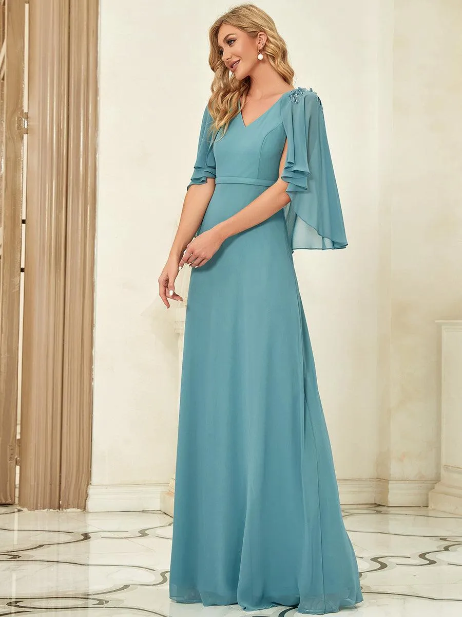 Robe de Demoiselle d'Honneur élégante en Mousseline à Col en V(Vente finale)