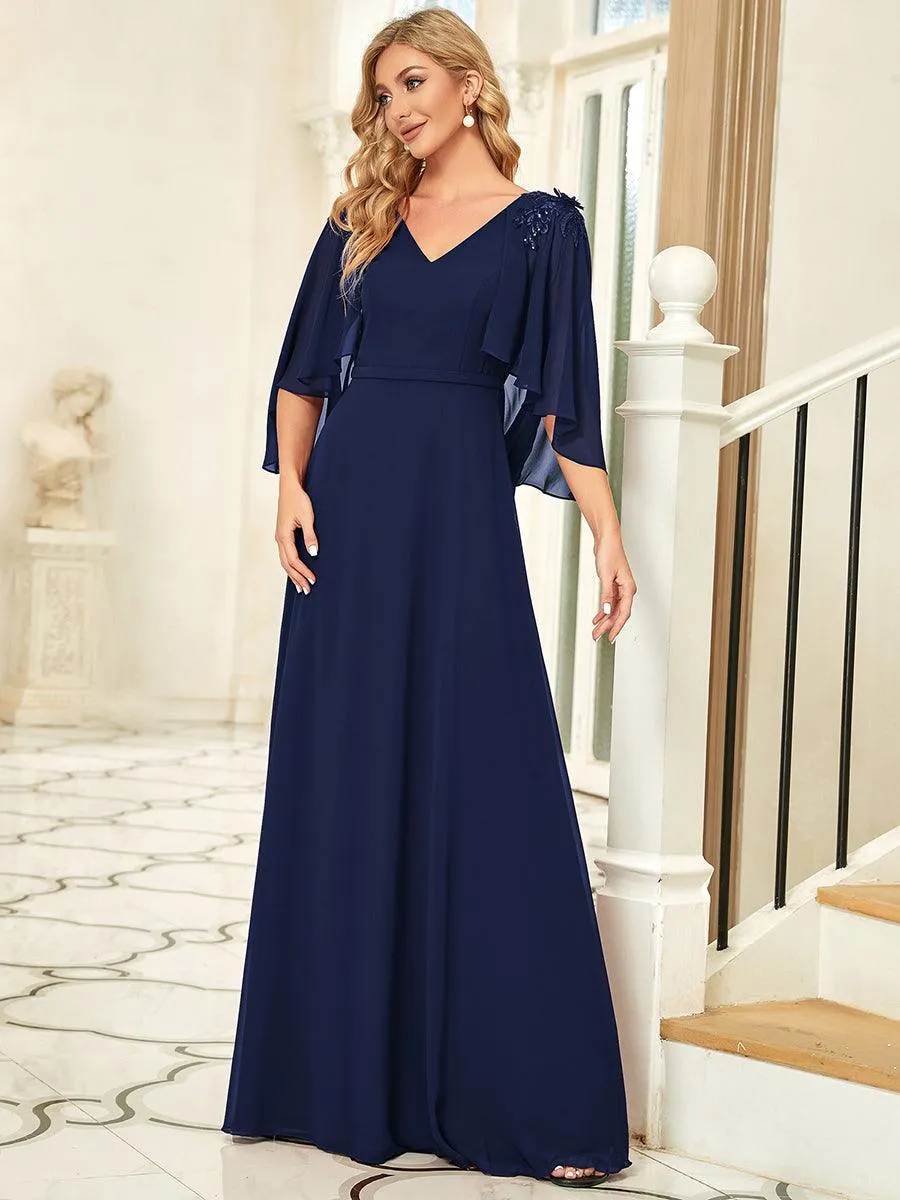 Robe de Demoiselle d'Honneur élégante en Mousseline à Col en V(Vente finale)