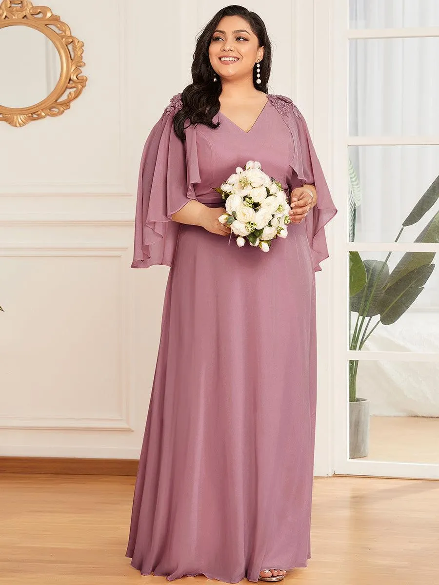 Robe de Demoiselle d'Honneur élégante en Mousseline à Col en V(Vente finale)