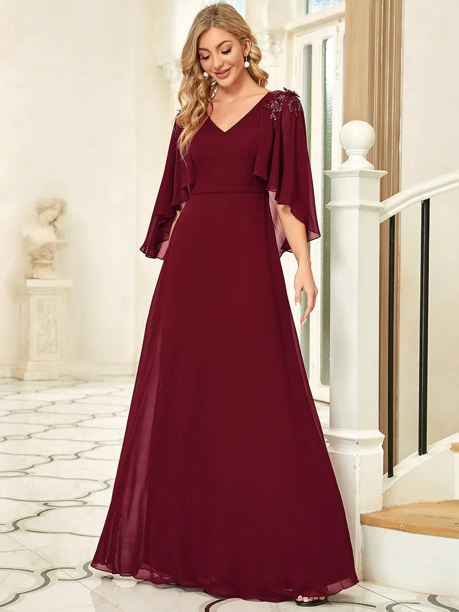Robe de Demoiselle d'Honneur élégante en Mousseline à Col en V(Vente finale)