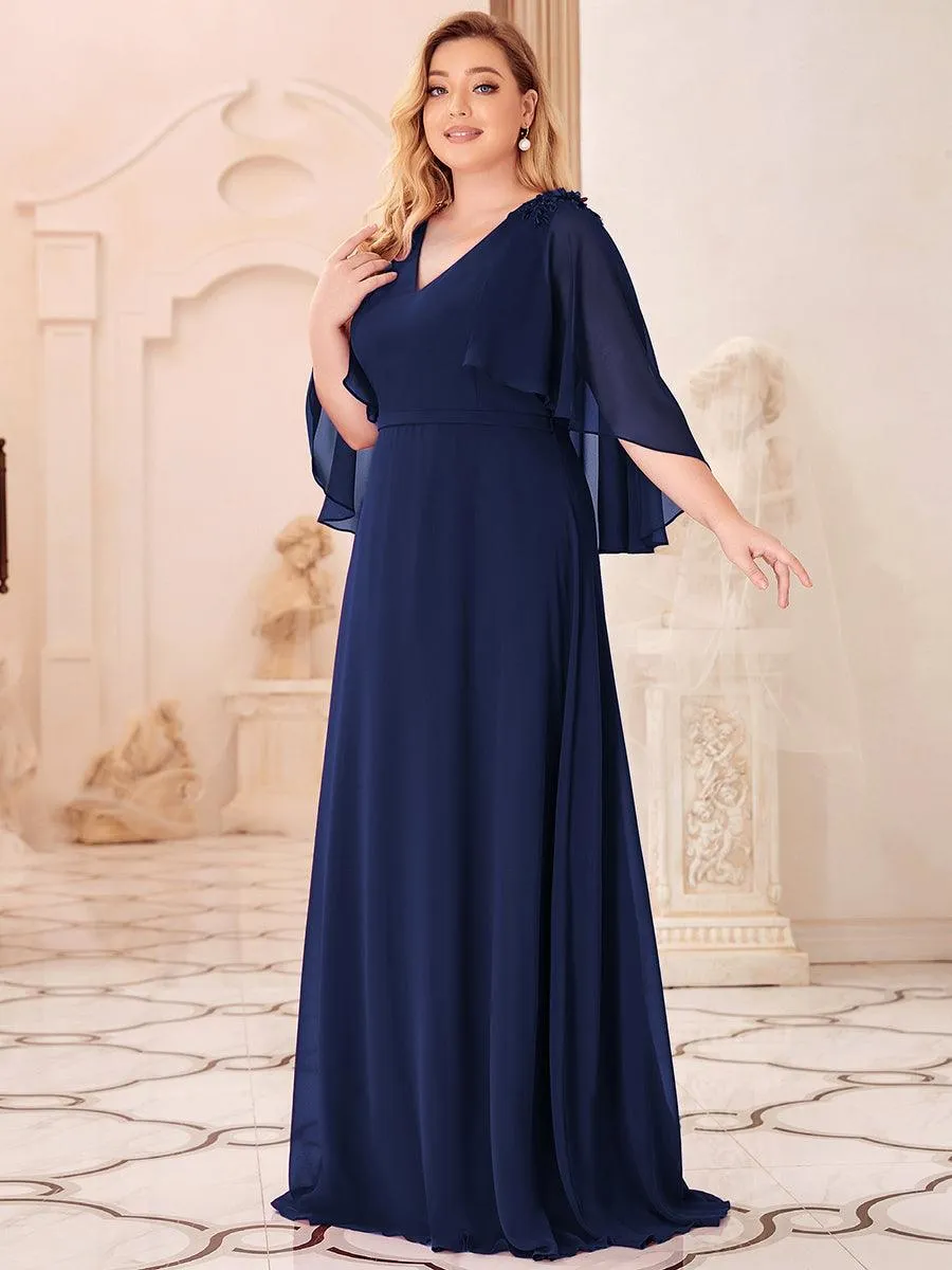 Robe de Demoiselle d'Honneur élégante en Mousseline à Col en V(Vente finale)